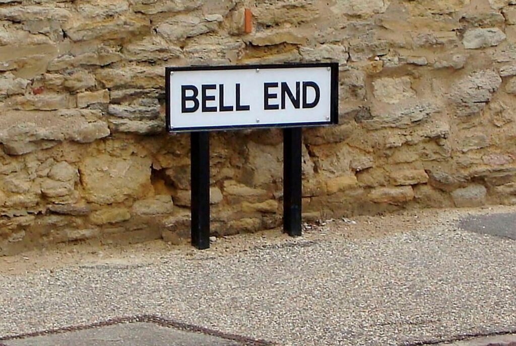 Funny Place Names road sign for Bell End Hamlet