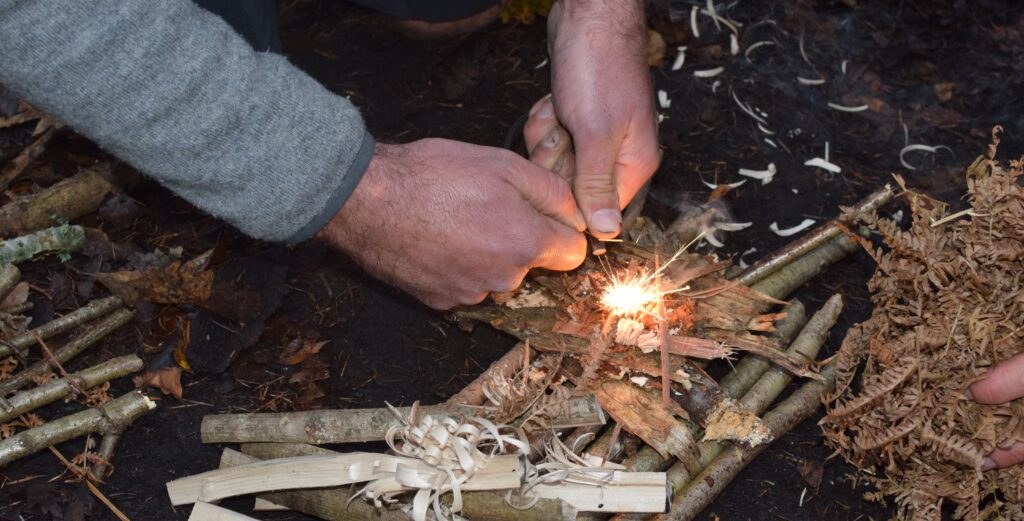 Fire lighting during bushcraft day course