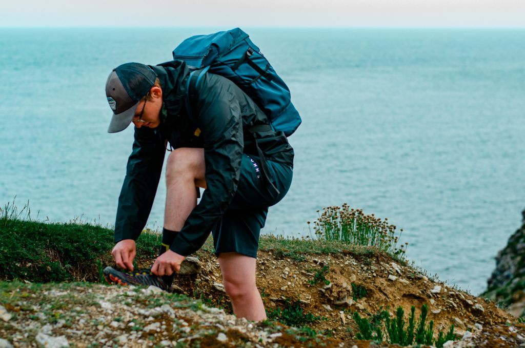 Man hiking on the Dorset coast