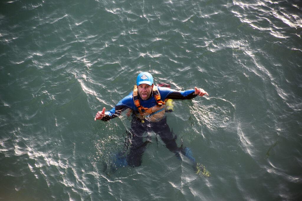 outdoor instructor loving his career whilst coasteering 